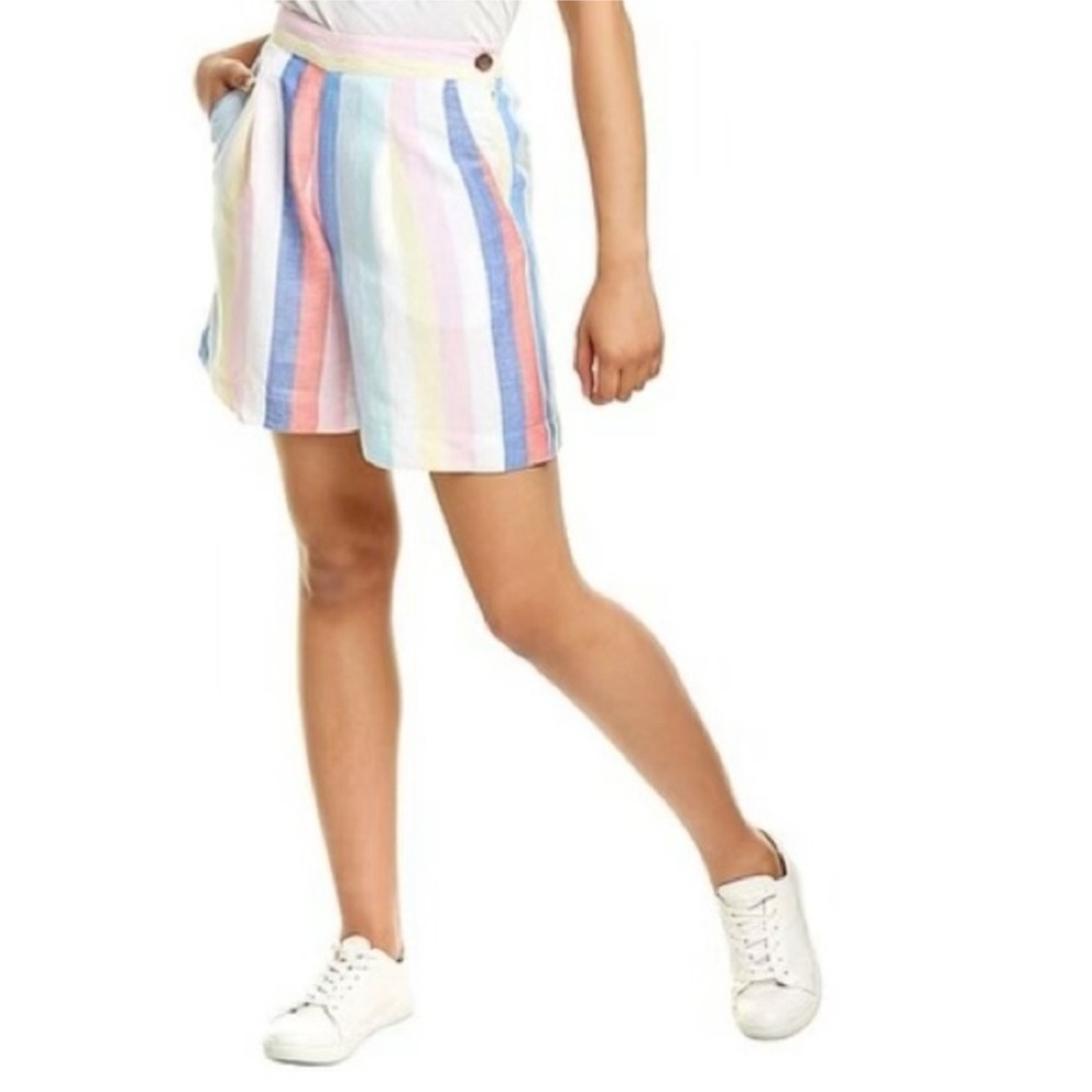 Joules Coretta Stripe High Rise Shorts in Yellow/White - Picture 3 of 11